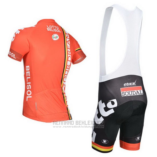 2014 Fahrradbekleidung Lotto Belisol Orange Trikot Kurzarm und Tragerhose